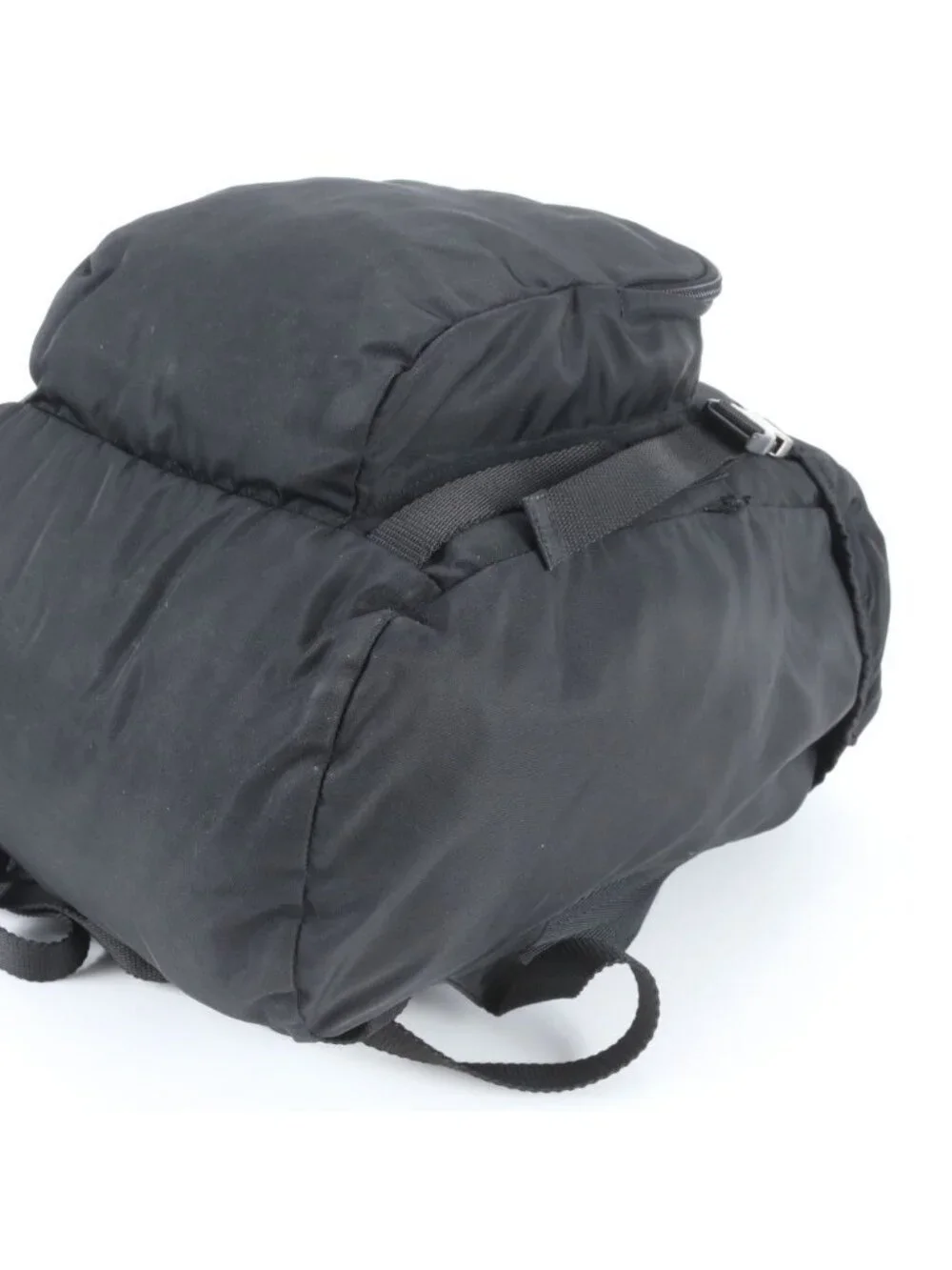 Prada Tessuto Nylon Triangle Logo Leather Backpack Black